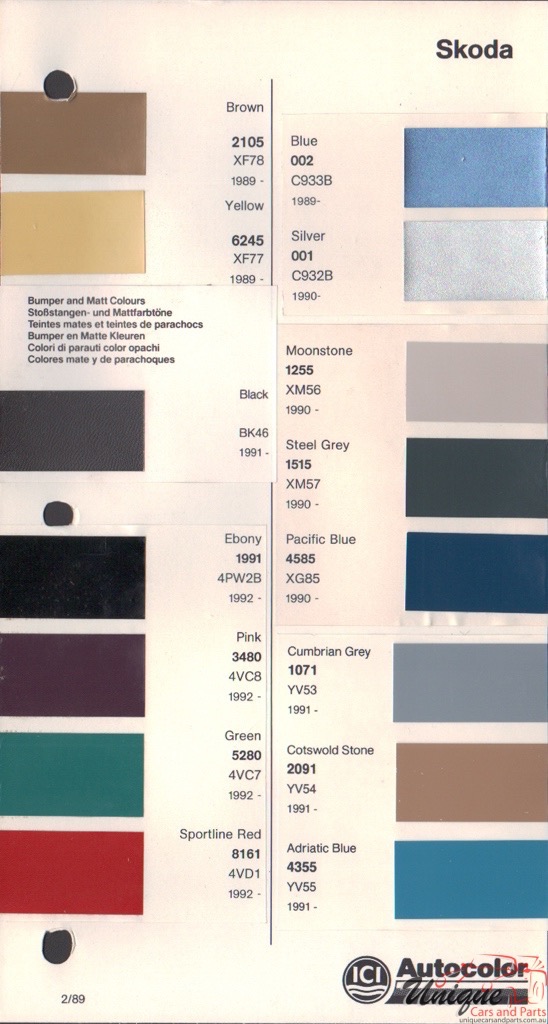1989 - 1995 Skoda Paint Charts Autocolor 1